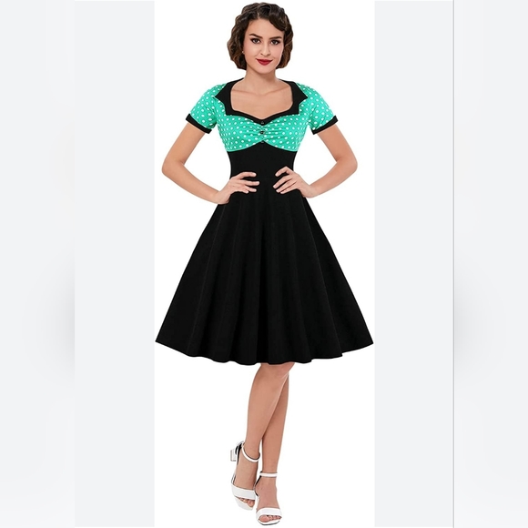 zapaka Dresses & Skirts - Black Polka Dots Swing 1950s Dress